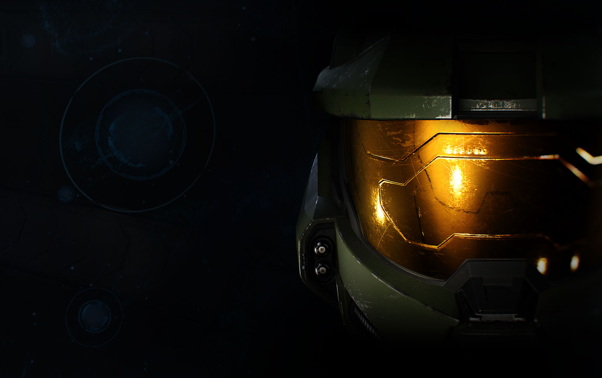 Close up view on halo character helmet
