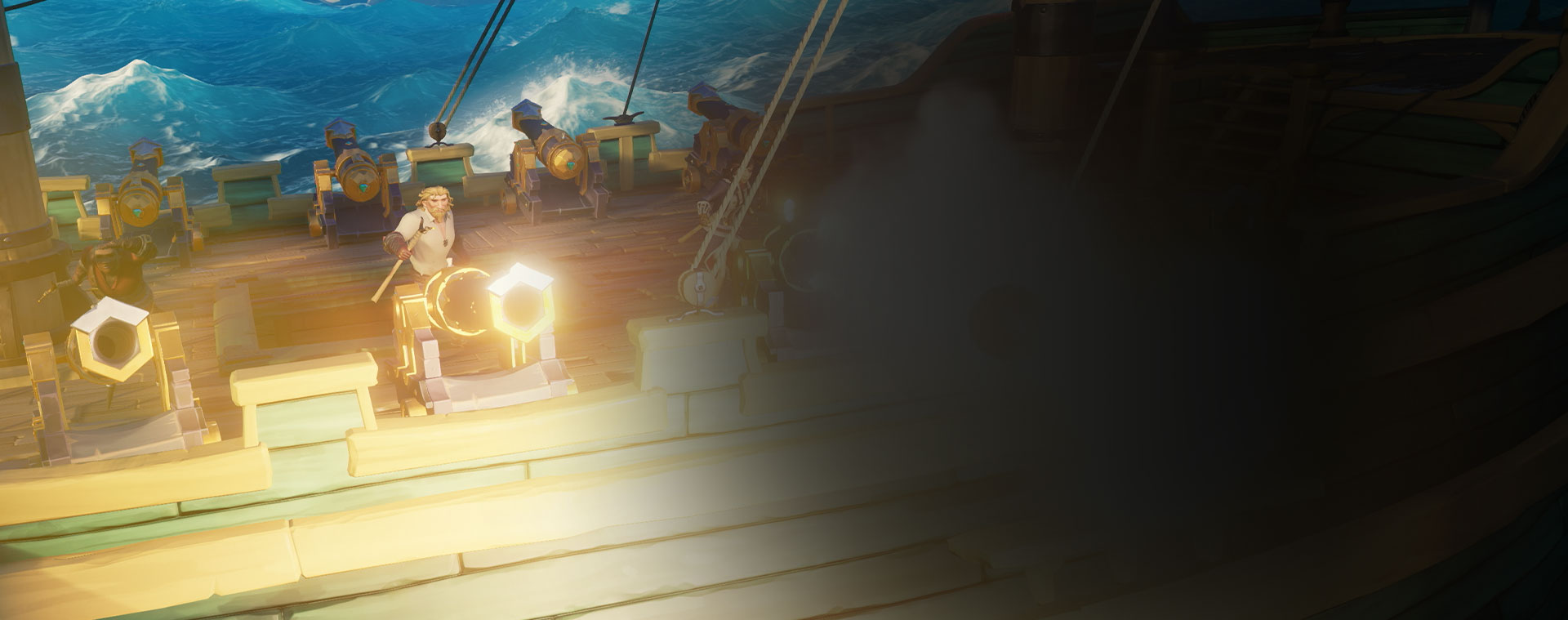 배에서 대포를 쏘는 Sea of Thieves 캐릭터