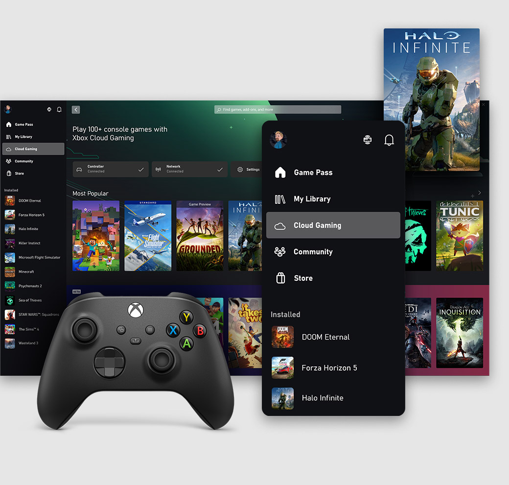 クラウド ゲーミングのタブを表示した Windows PC 用 Xbox アプリのユーザー インターフェイス。